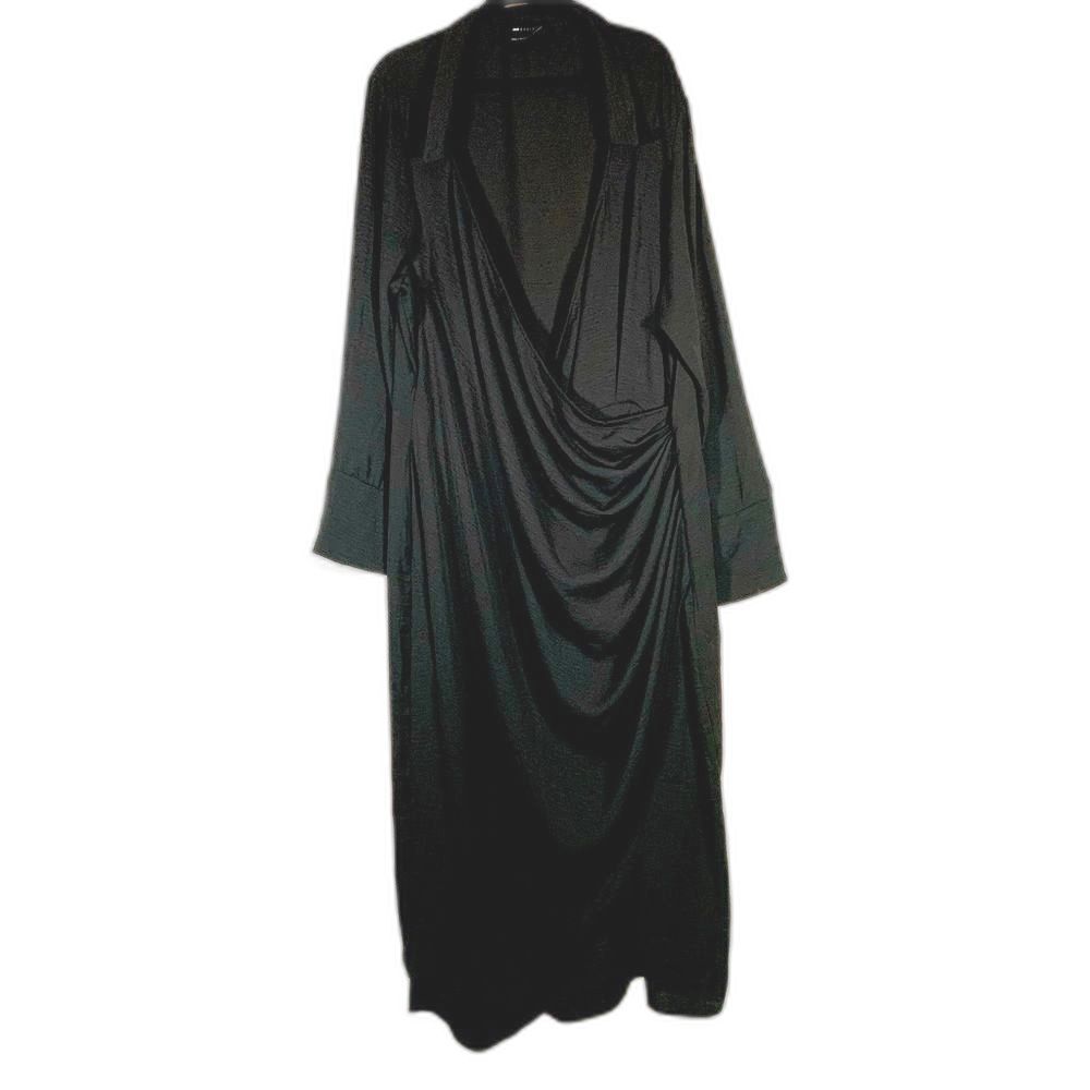 ASOS DESIGN Dress Curve Black Faux Wrap Collared Dress Women's Plus Size 24 #878